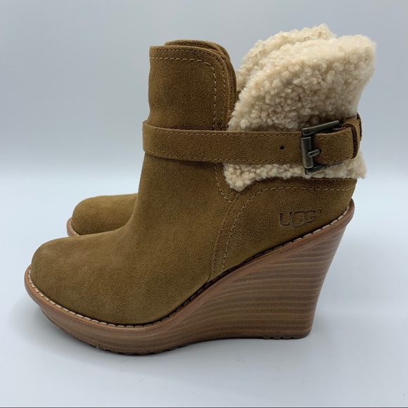 Ugg Suede Wedge Shearling Boot Chestnut - Picture 3 of 9